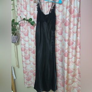 Vintage Flora Black Slip Dress with Slit